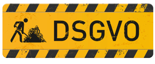 gelbes Schild Baustelle DSGVO mit Bauarbeiter-Icon